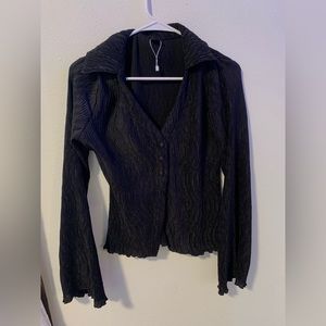 Black ruched button down with flowy sleeves